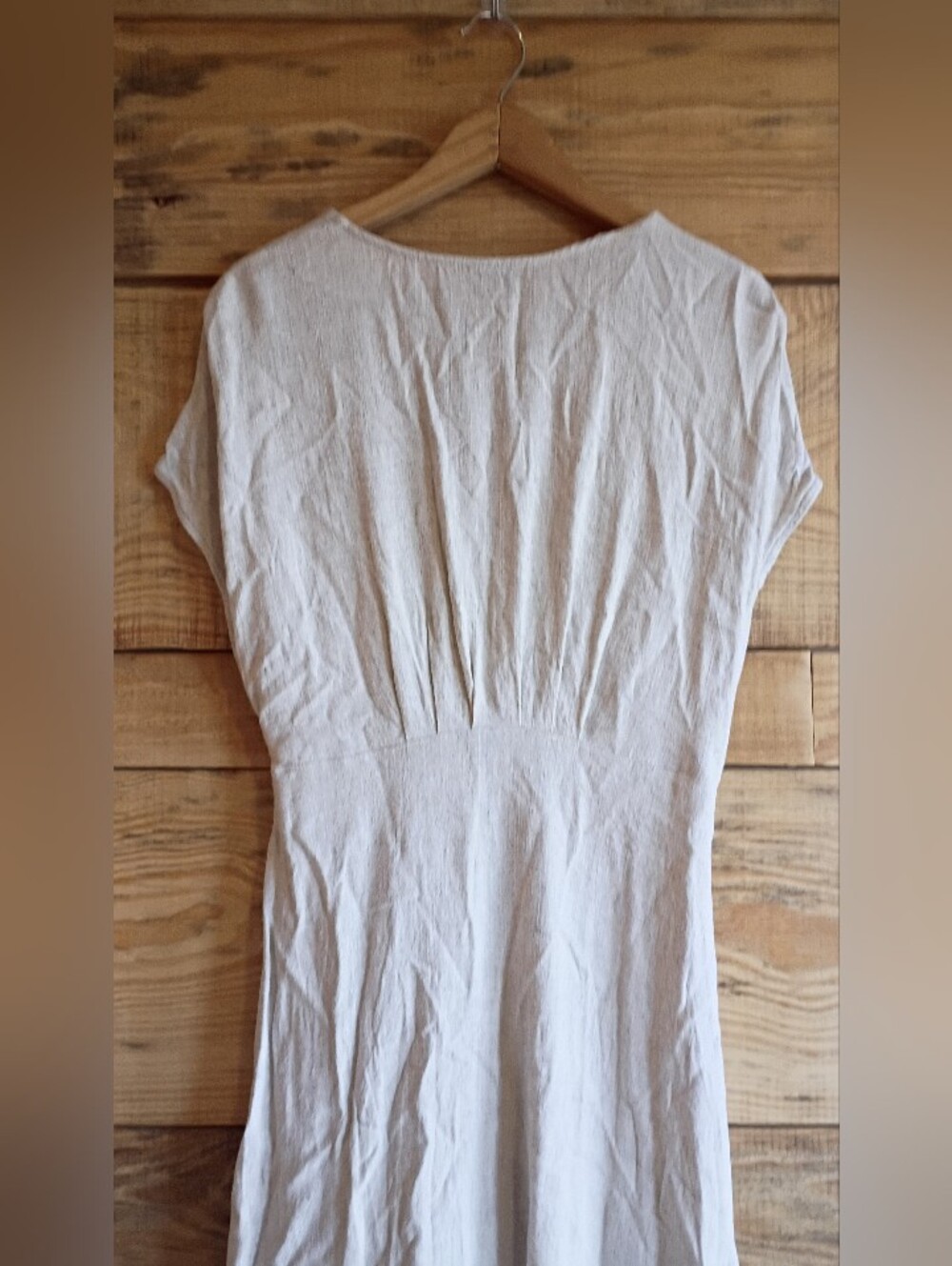 Dress Forum Beige Linen-Blend Corset Waisted Cottage Core Milkmaid Work - Picture 5 of 13